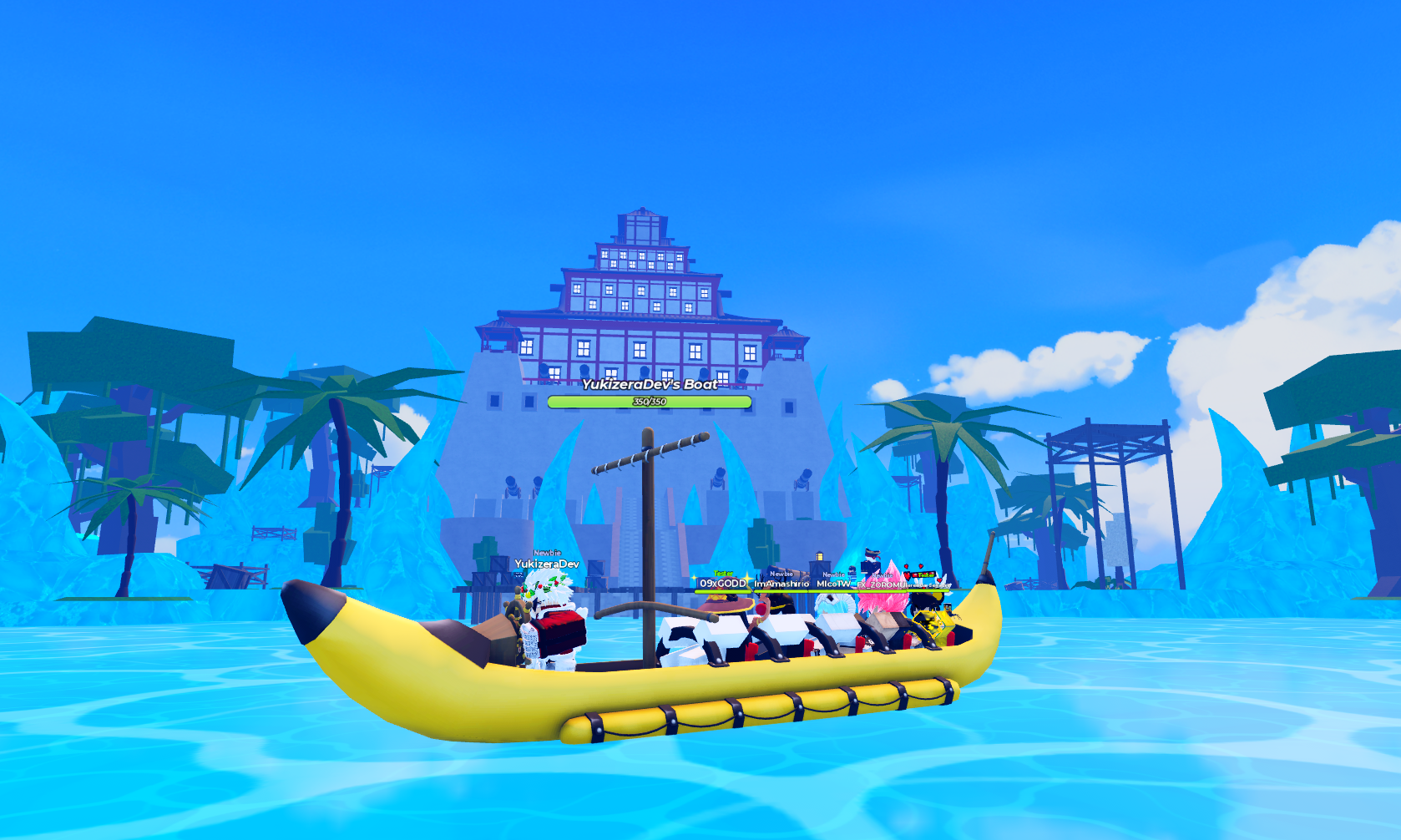 Preview of a yellow boat carrying several Anime Piece characters